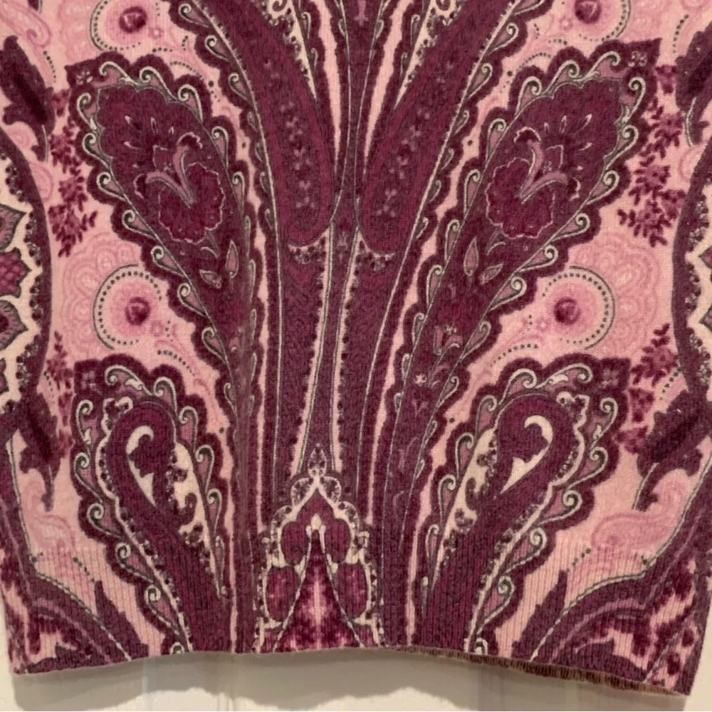 Classic Paisley Cashmere Round Neck Long Sleeve Pullover Sweater Rose Wine XS-S - Picture 9 of 14
